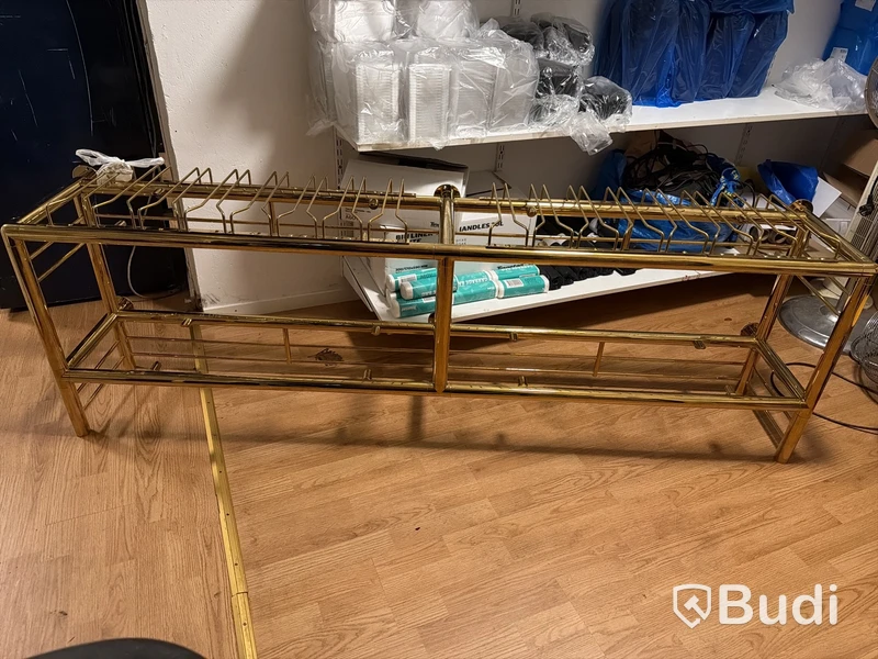 Backbarhylla i mässing med glashäng, 2 meter