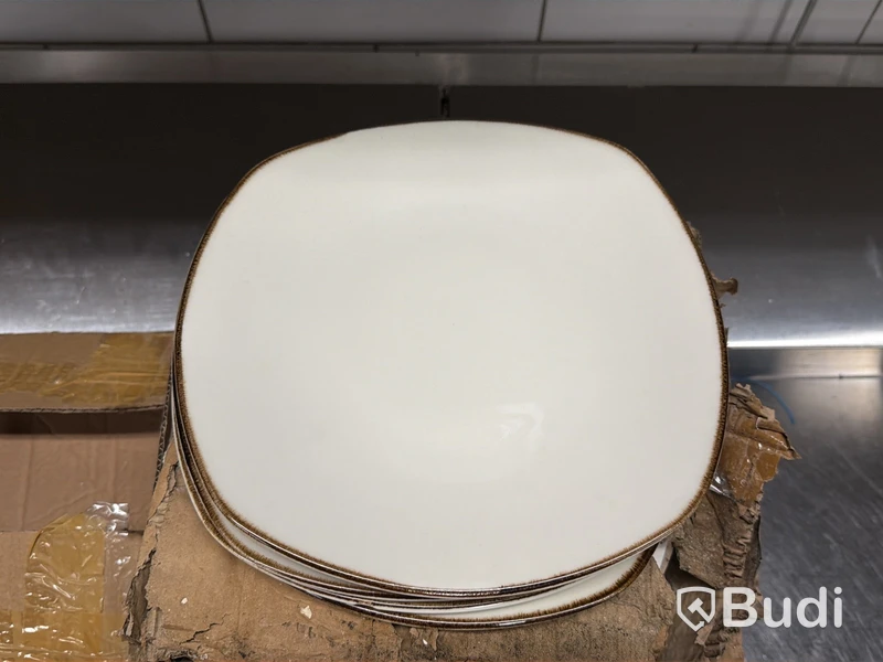Tallrikar, ca 100 st, 25 cm, vit med brun kant