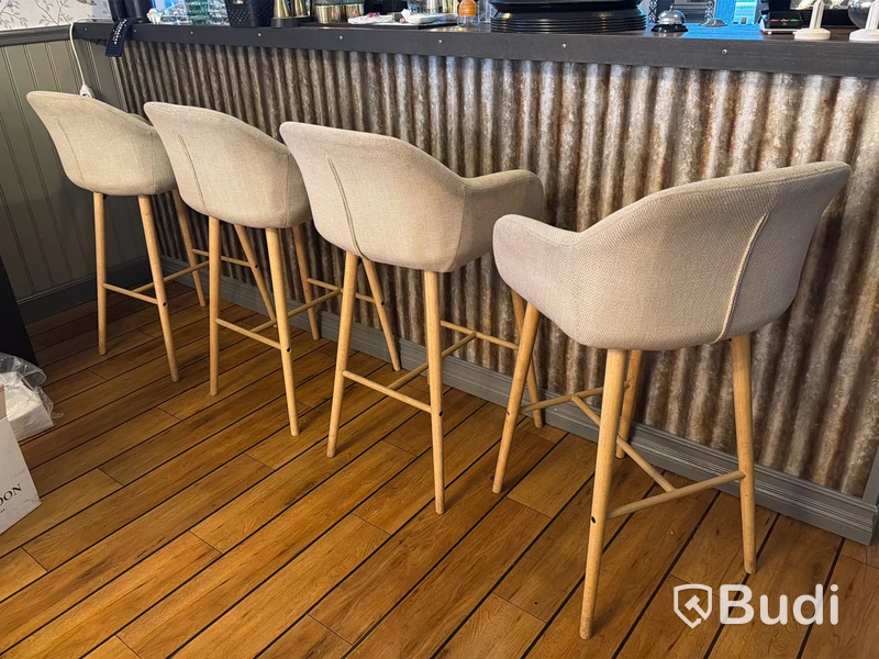 Barstolar, 4 st, beige tyg, träben