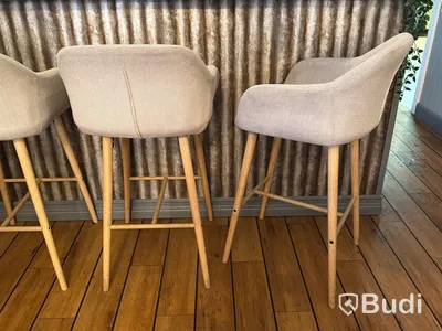Barstolar, 4 st, beige tyg, träben