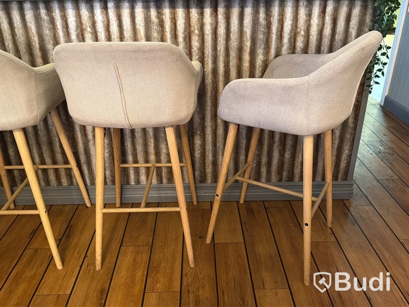 Barstolar, 4 st, beige tyg, träben
