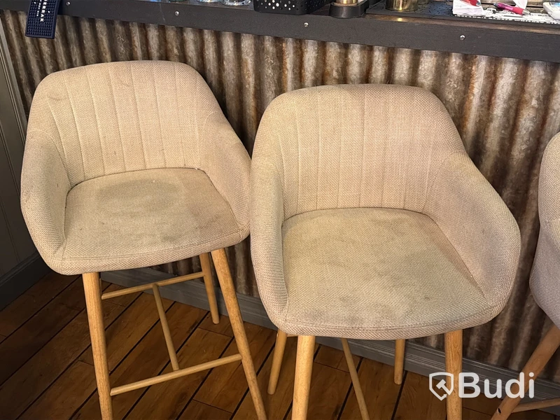 Barstolar, 4 st, beige tyg, träben