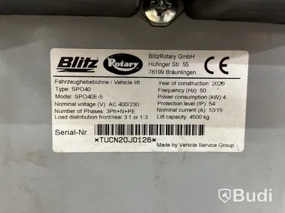 Billyft, Blitz SPO40E-5 2 -post lift 4500 kg
