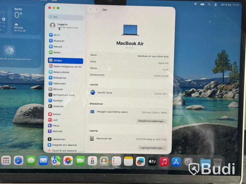 MacBook Air M2, 13,6 tum, 8 GB, 256 GB