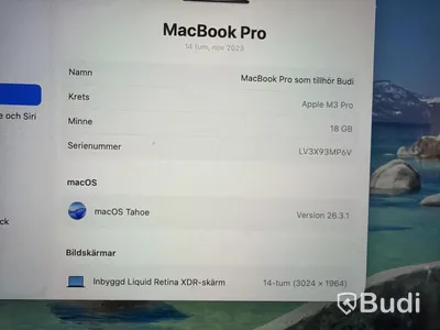 MacBook Pro Apple 14 tum, M3 Pro, 18 GB RAM