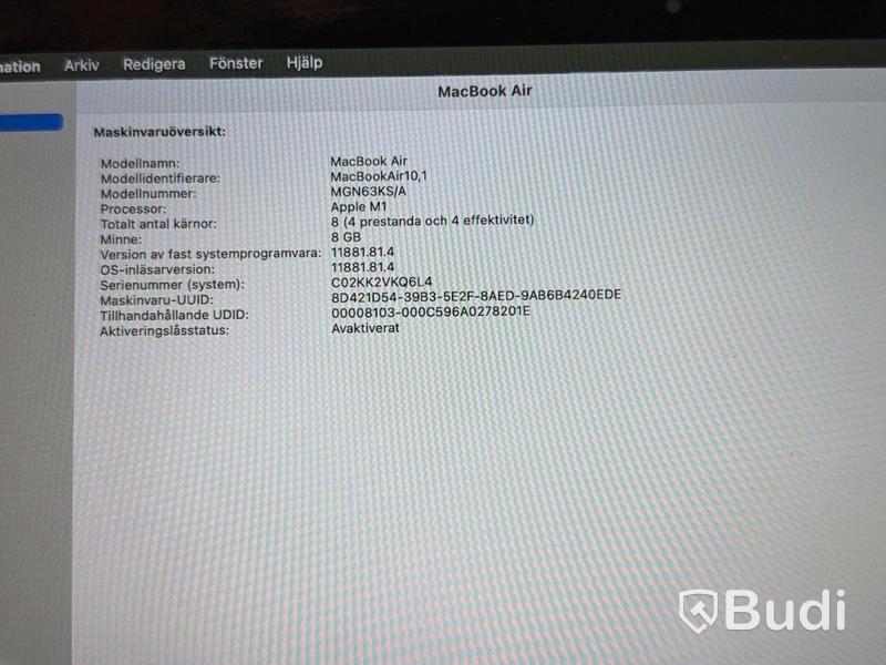 MacBook Air Apple M1, 8 GB RAM, 256 GB