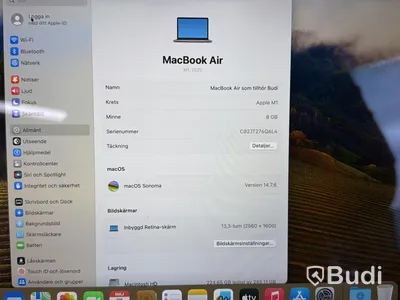 MacBook Air, M1, 8 GB RAM