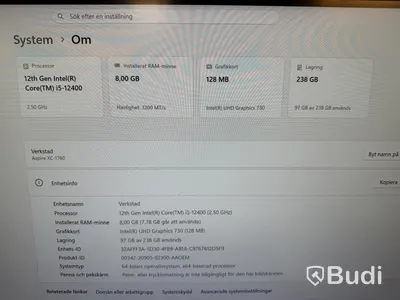 Stationär dator Acer Aspire XC-1760, i5, 8 GB RAM