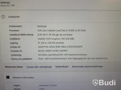 Stationär dator Acer Aspire XC-1760, i5, 8 GB RAM
