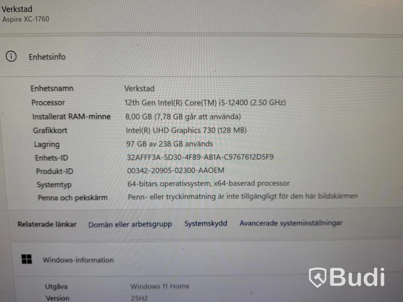 Stationär dator Acer Aspire XC-1760, i5, 8 GB RAM