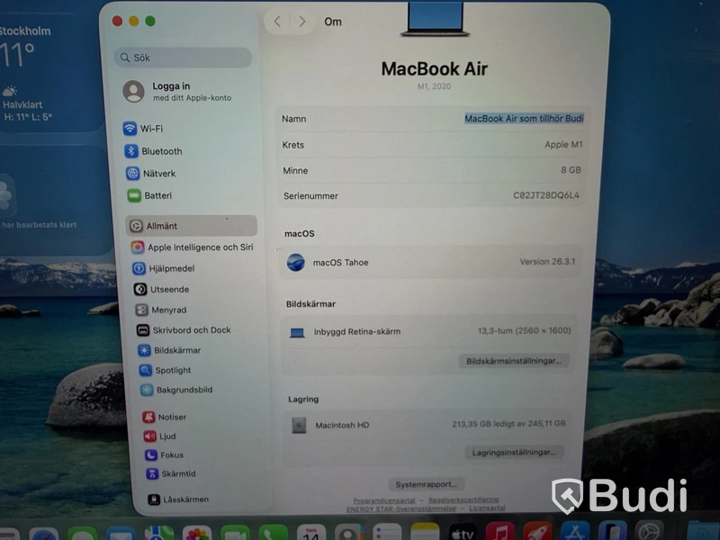 MacBook Air Apple M1, 8 GB RAM, 256 GB SSD