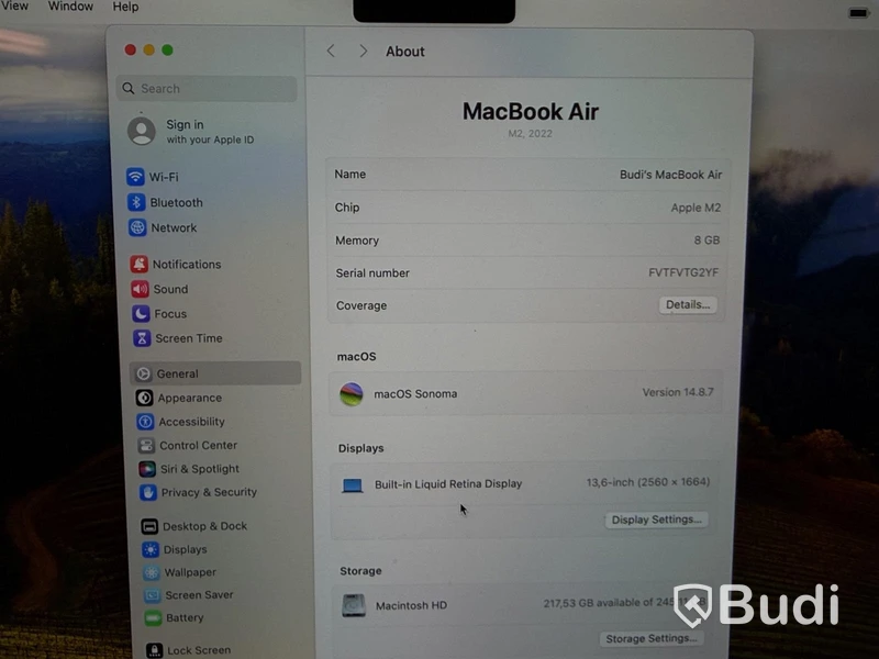 Laptop Apple MacBook Air, M2, 8 GB RAM