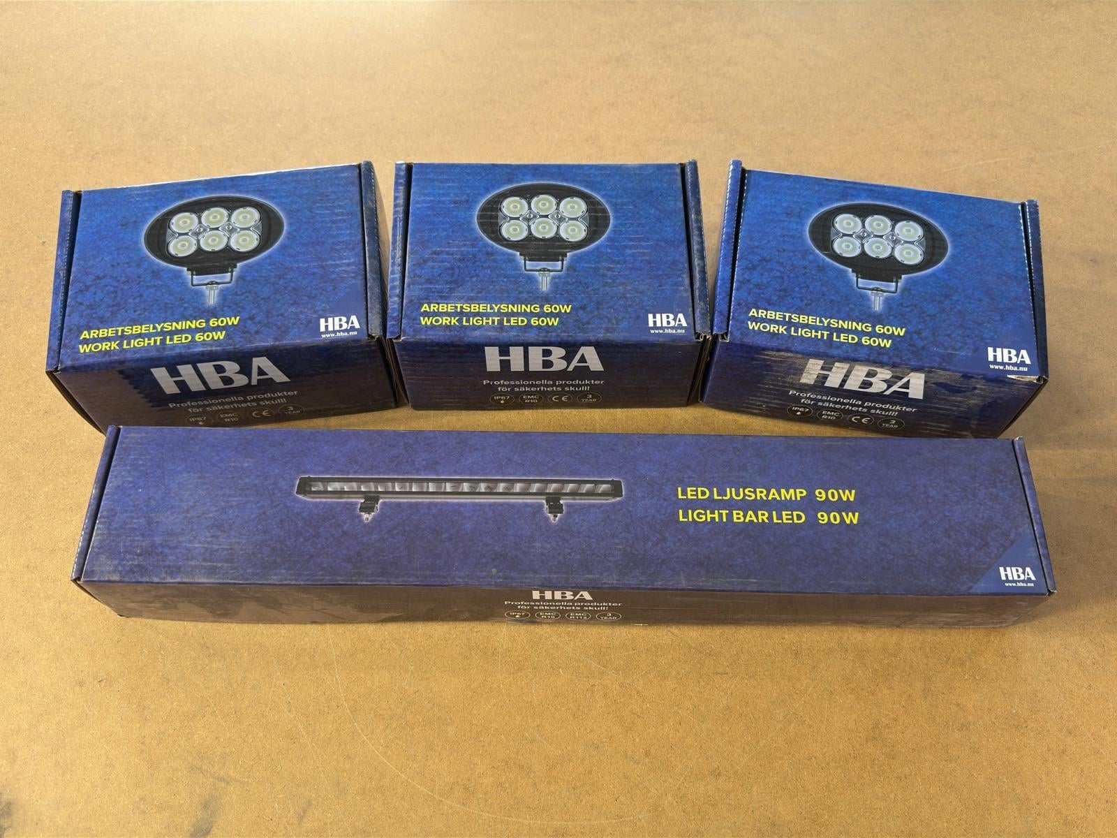 LED light bar and 3 work lights, HBA, 4 pcs