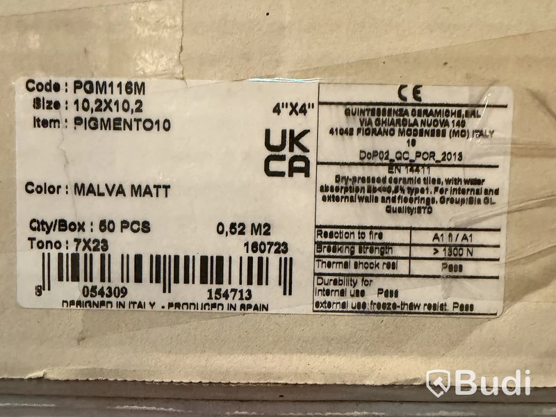 Kakelplattor Quintessenza (8 kartonger) PIGMENTO10, malva matt, 10,2x10,2 cm