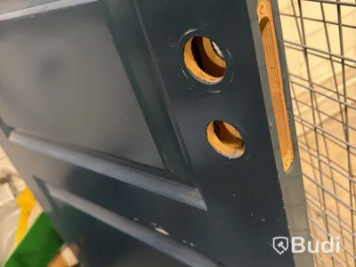 Dörr, blågrön spegeldörr, tre speglar