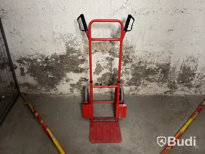 Stair-climbing hand truck, red-painted metal