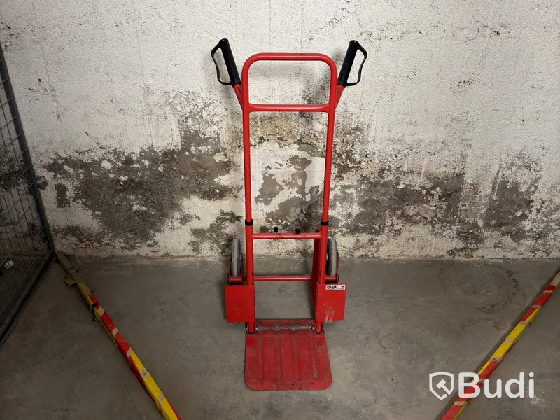 Stair-climbing hand truck, red-painted metal