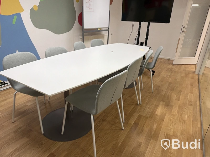 Konferensbord med stolar, grått tyg inkl. 8 st stolar