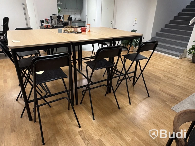 3 st ståbord inkl. 10 st fällbara barstolar