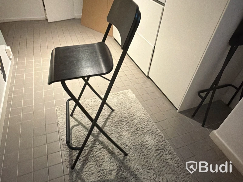 2 st fällbara barstolar, svart, stålram