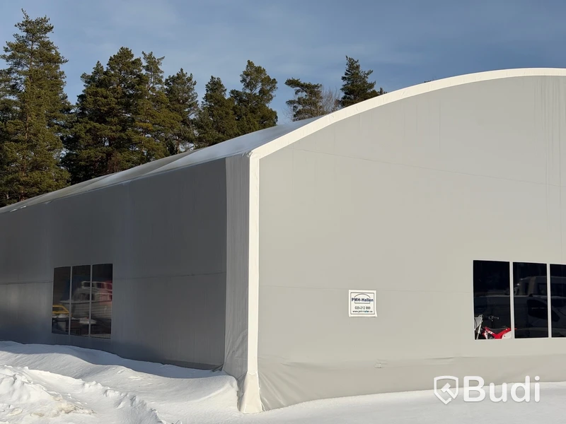 Tälthall 480m² med port och 2 kontor i kopplad byggbod