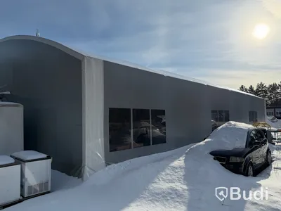 Tälthall 480m² med port och 2 kontor i kopplad byggbod