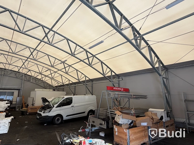 Tälthall 480m² med port och 2 kontor i kopplad byggbod