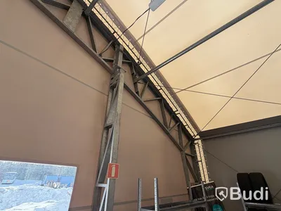 Tälthall 480m² med port och 2 kontor i kopplad byggbod