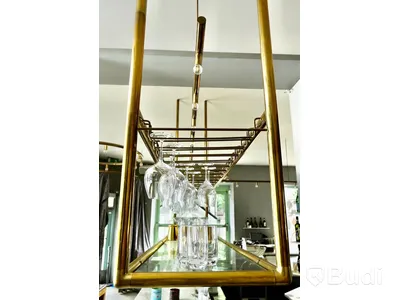 Glasställ glasspjut, takhängd, längd 289 cm bredd 48 cm