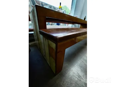 Bord samt 2st bänkar 280 cm, Obs! bänken med ryggstöd är platsbyggd men kan tas loss, den är skruvad.