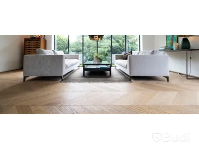 ca 129 kvm Parkettgolv Hørning Danmark, Chevron Ek Living 16x120x680 mm, obehandlat