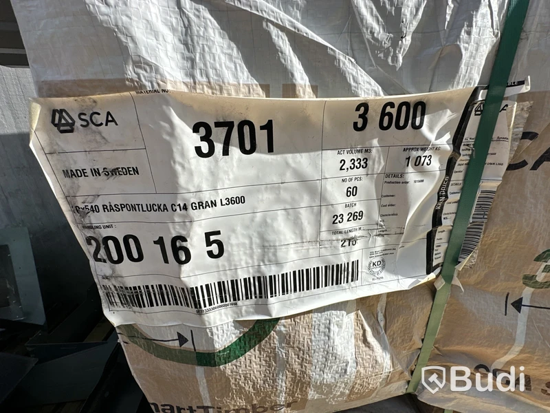 Råspont, 20x540 Råspontslucka C14 gran L3600. - 2 st 2,33 m3 á 60 st