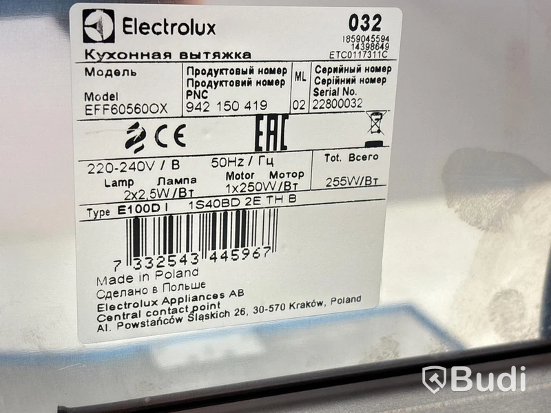 Köksfläkt Electrolux, EFF60560OX