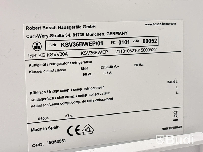 Kylskåp Bosch Serie 6 KSV36BWEP