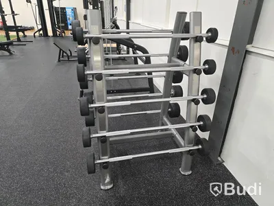 Skivstänger med fasta vikter 10-45kg.
