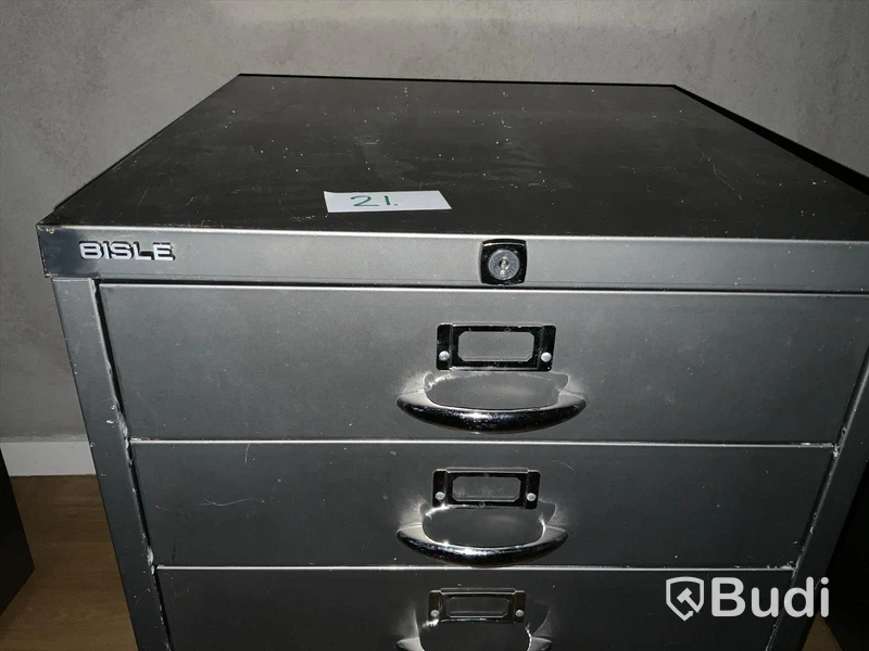 Plåt hutch Bisley. 4 lådor