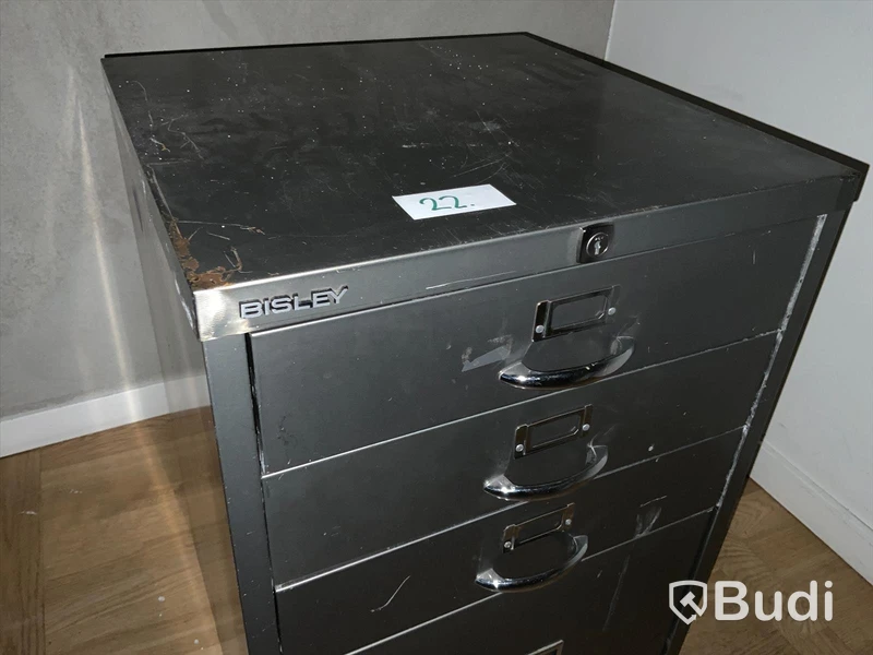 Plåt hutch Bisley. 4 lådor