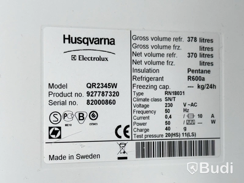 Husqvarna Refrigerator QR2345W | 378 L