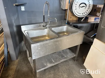 Diskbänk i rostfritt stål, dubbelho, utan blandare