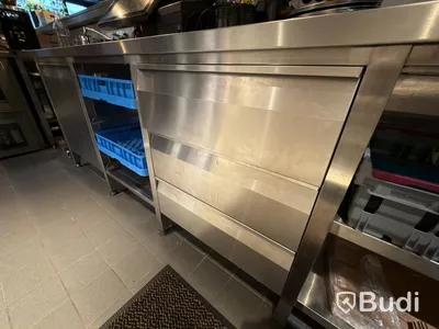 Stainless steel workbench with sink and drawers