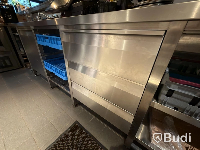 Stainless steel workbench with sink and drawers
