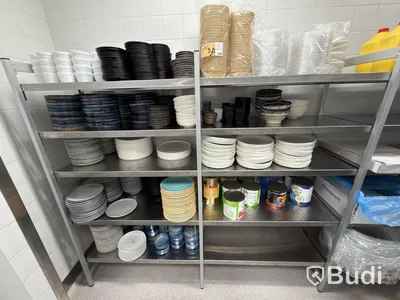 Stainless steel shelving system with 6 sections