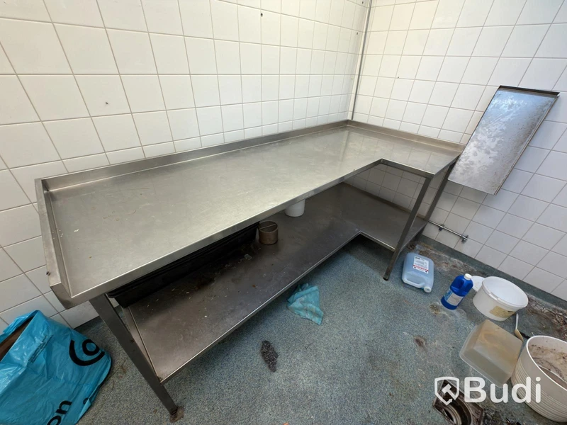 Stainless steel sink unit, 209 x 95 cm, 89 cm high