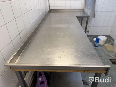 Stainless steel sink unit, 209 x 95 cm, 89 cm high
