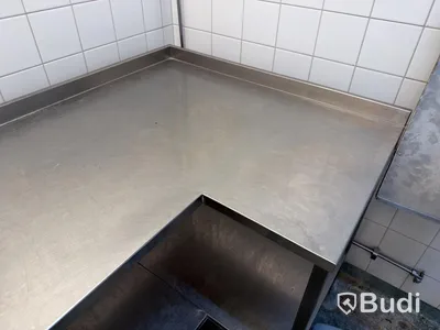 Stainless steel sink unit, 209 x 95 cm, 89 cm high