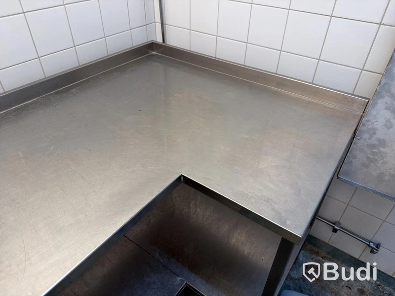 Stainless steel sink unit, 209 x 95 cm, 89 cm high