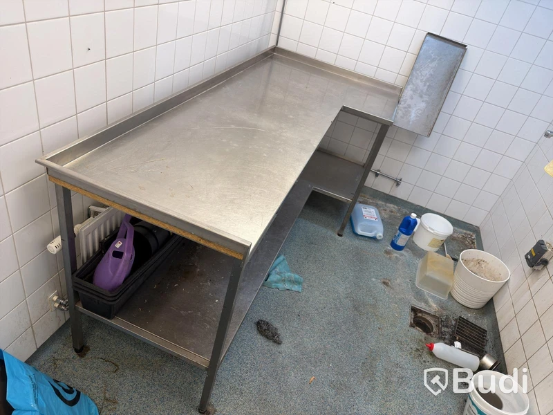 Stainless steel sink unit, 209 x 95 cm, 89 cm high