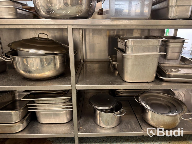 "Lucka", Stainless steel kitchen bench with storage, incl. contents.