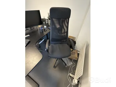 Office workstation with height-adjustable desk and office chair
