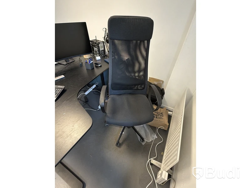 Office workstation with height-adjustable desk and office chair